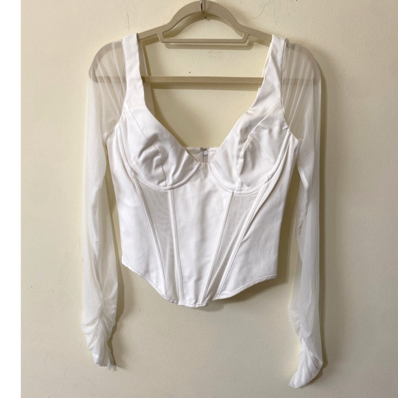 HOUSE OF CB Araminta White Long Sleeve Mesh Corset Romantic Large US 8-10 NWOT - Picture 2 of 9